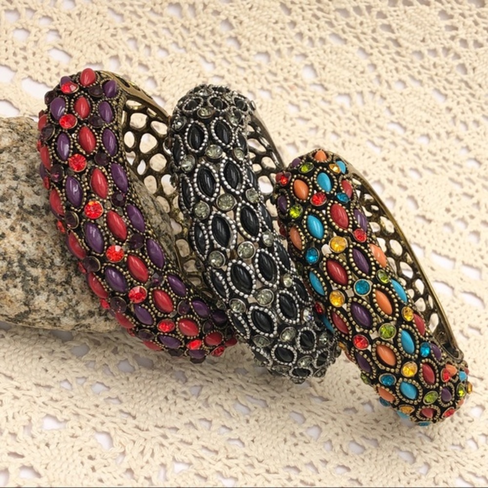 Rhinestone & Resin Statement Bangle Bracelet